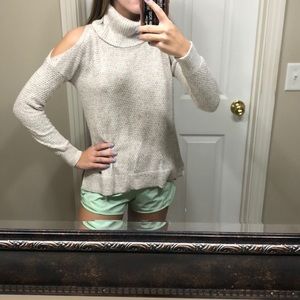 off the shoulder turtleneck sweater